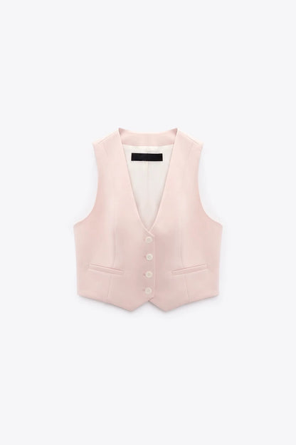 Spring High Waist Loose Pants Pants and Sleeveless V Neck Short Vest