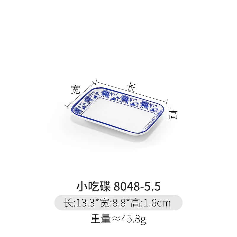 Melamine Dinnerware Blue and White Porcelain Snack Plate Special-Shaped Creative Tableware Commercial Use
