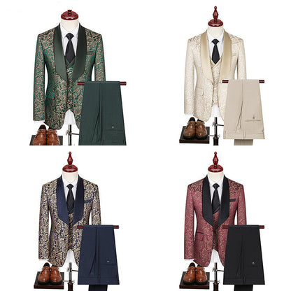 Classy Men's Three-Piece Suit Set Pattern K-style Host Performance Dress Wedding Groom Clothing