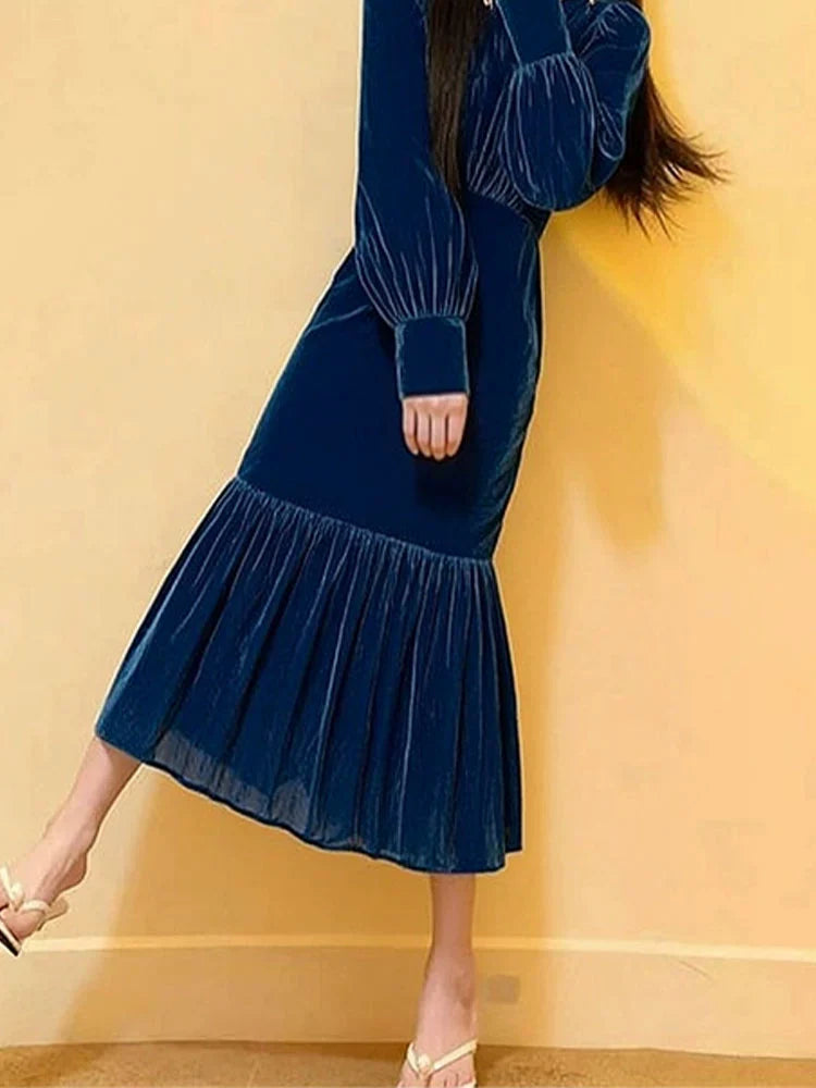 Popular beautiful chic Elegant velvet Autumn Dress