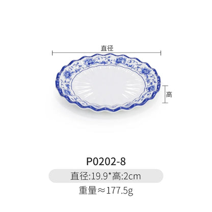Melamine Dinnerware Blue and White Porcelain Snack Plate Special-Shaped Creative Tableware Commercial Use