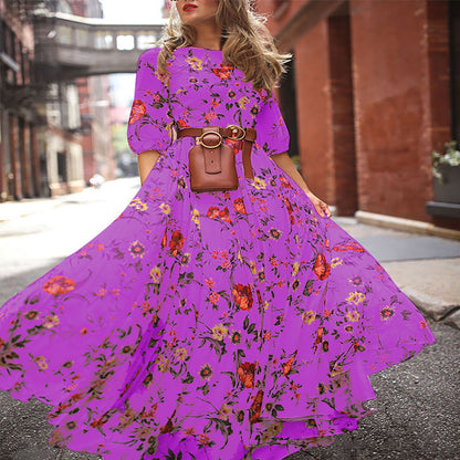 Elegant Spring Flower Long-Sleeved Maxi Dress