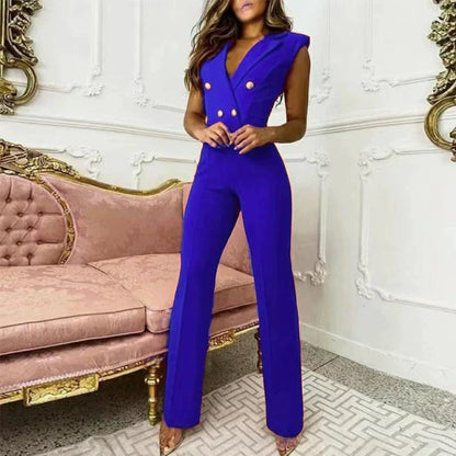 European and American V-neck Sleeveless Jumpsuit