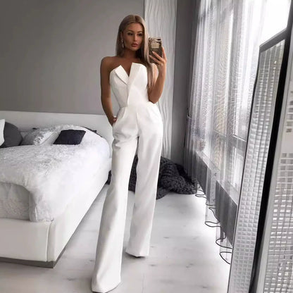 Fashion Suspender Waist-Tight Straight-leg Jumpsuit