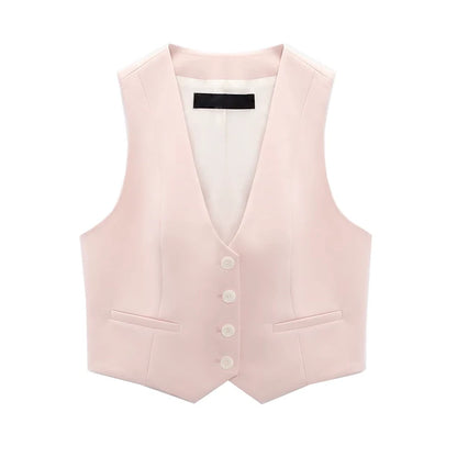 Spring High Waist Loose Pants Pants and Sleeveless V Neck Short Vest