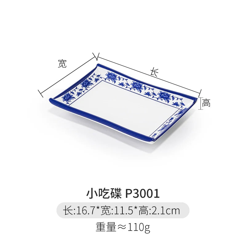 Melamine Dinnerware Blue and White Porcelain Snack Plate Special-Shaped Creative Tableware Commercial Use