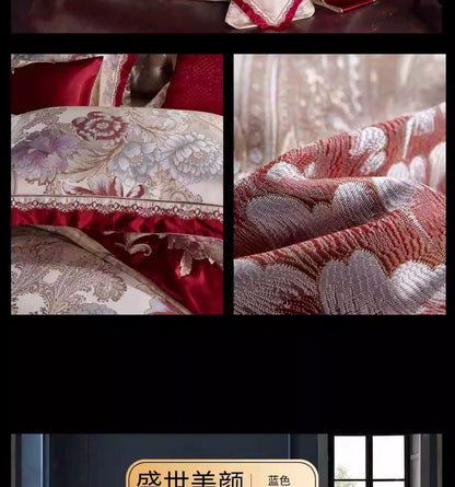 European Luxury Pure Cotton Satin Embroidery Bedding Set 4 - 10 Pieces