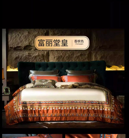 European Luxury Pure Cotton Satin Embroidery Bedding 4-10 Piece Set