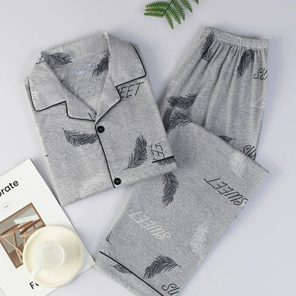Men's Pajamas Sleepwear Long Sleeves Pants Two-piece Set Pure Cotton