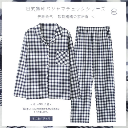 Pure Cotton Thin Plaid Unisex Pajamas for Men and Women Spring and Autumn Long Sleeves Plus Size Outerwear
