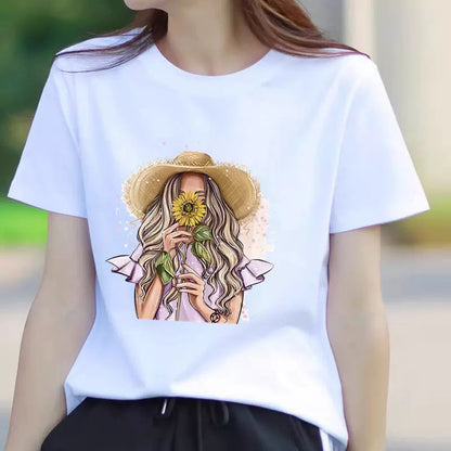 Butterfly Flower Summer Short Sleeve T-shirts Casual Thin Print