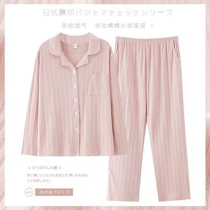 Pure Cotton Thin Plaid Unisex Pajamas for Men and Women Spring and Autumn Long Sleeves Plus Size Outerwear