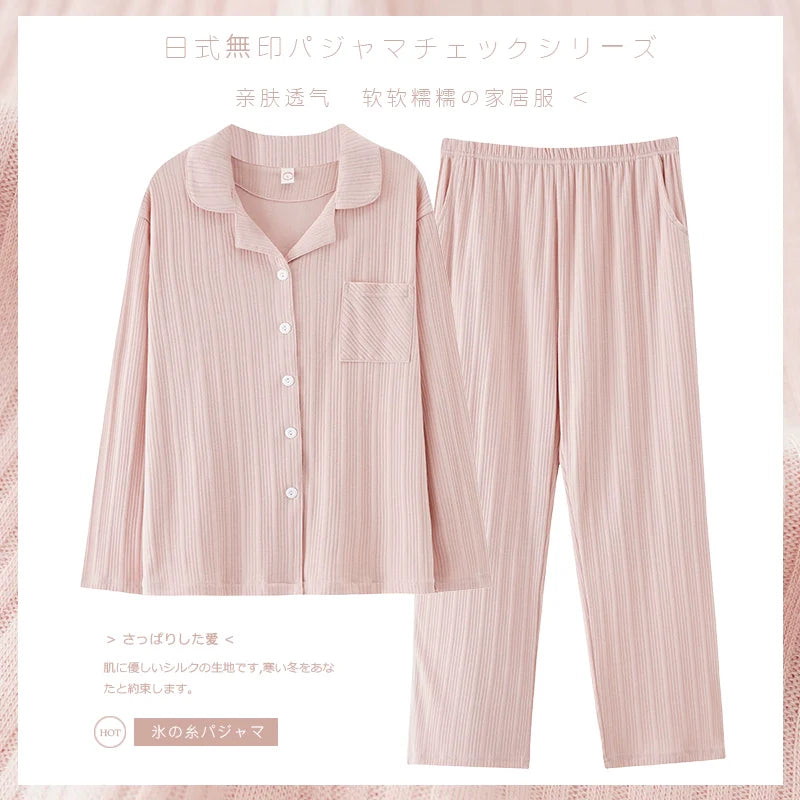 Cotton Couple Pajamas for Men and Women Spring and Autumn Pure Cotton Thin Plaid Long Sleeves Plus Size Outerwear