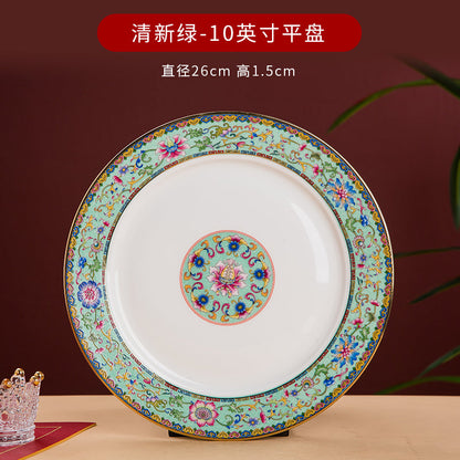 Enamel Color Big Dish round Plate For Home Single Chinese Creative Deep Dish Soup Plate Ceramic Tableware