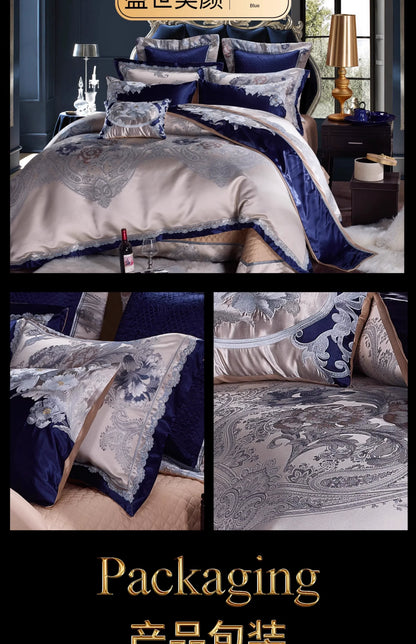 European Luxury Pure Cotton Satin Embroidery Bedding Set 4 - 10 Pieces