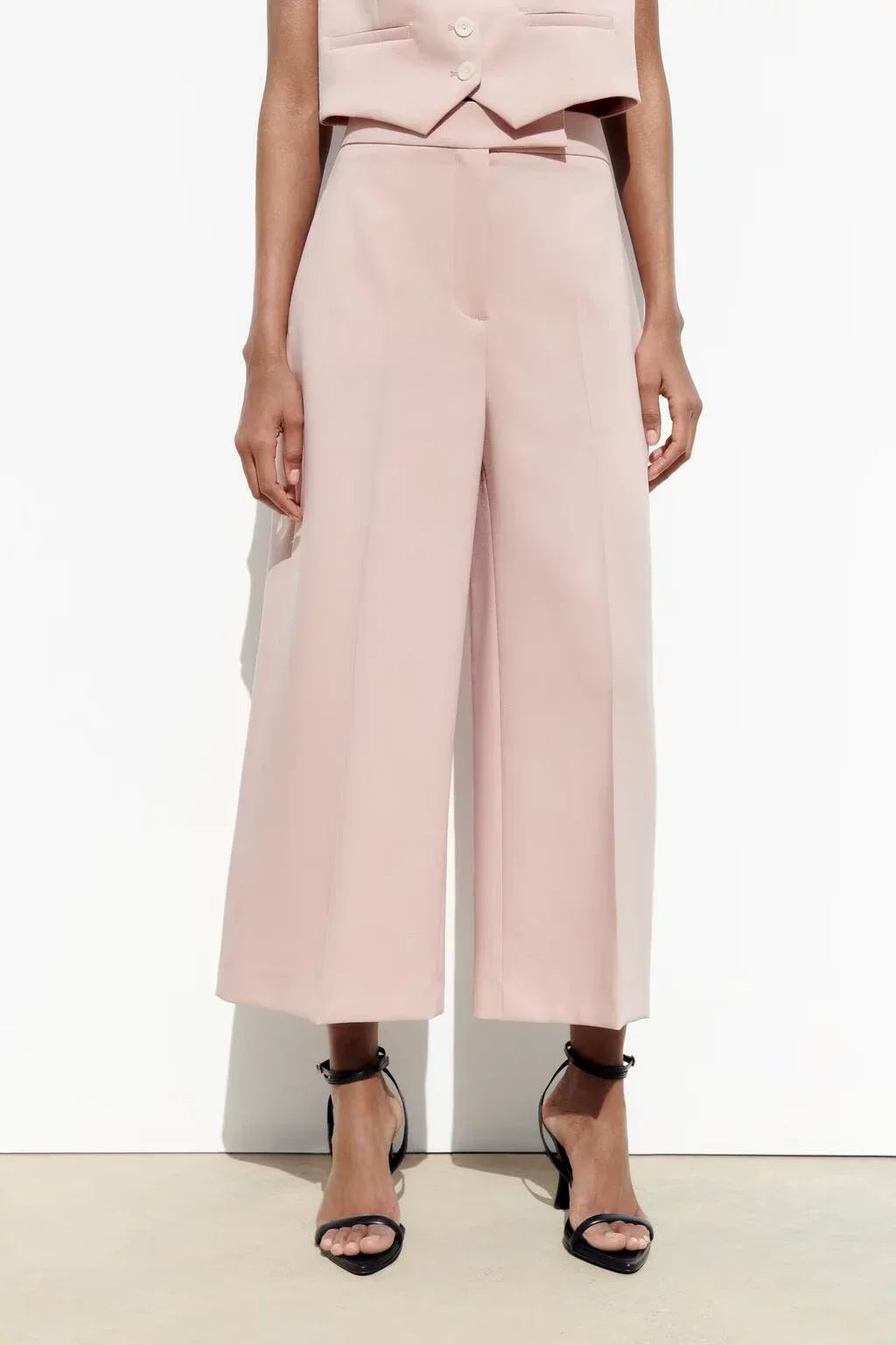 Spring High Waist Loose Pants Pants and Sleeveless V Neck Short Vest