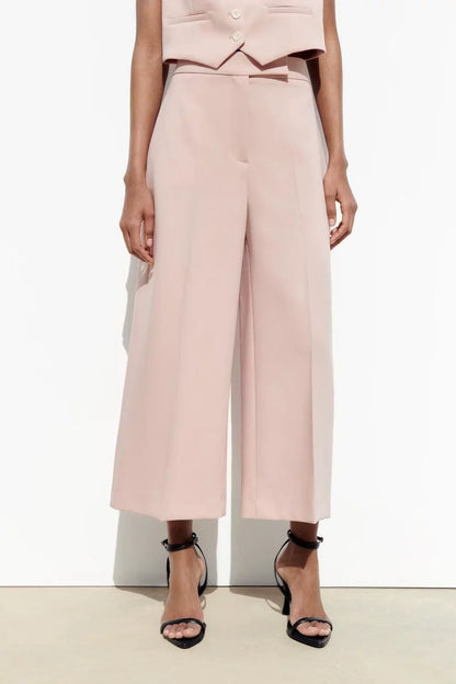 Spring High Waist Loose Pants Pants and Sleeveless V Neck Short Vest