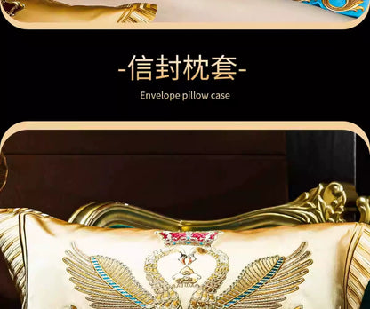 European Luxury Pure Cotton Satin Embroidery Bedding 4-10 Piece Set