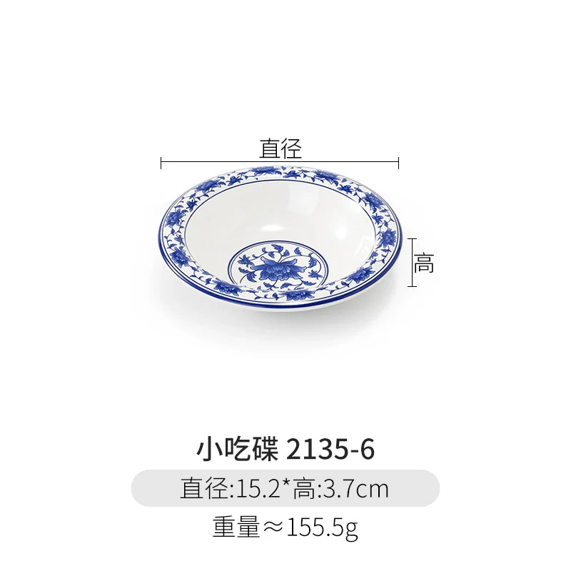 Melamine Dinnerware Blue and White Porcelain Snack Plate Special-Shaped Creative Tableware Commercial Use