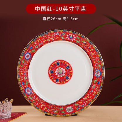Enamel Color Big Dish round Plate For Home Single Chinese Creative Deep Dish Soup Plate Ceramic Tableware