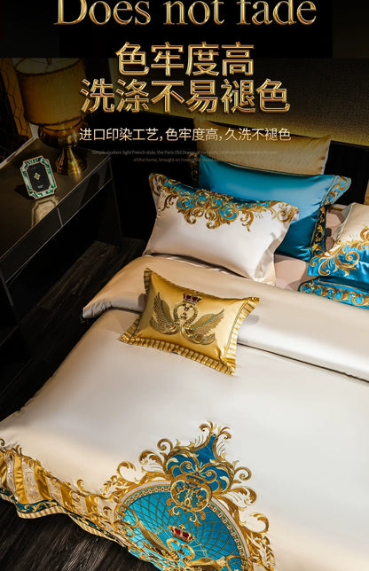 European Luxury Pure Cotton Satin Embroidery Bedding 4-10 Piece Set