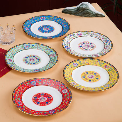 Enamel Color Big Dish round Plate For Home Single Chinese Creative Deep Dish Soup Plate Ceramic Tableware