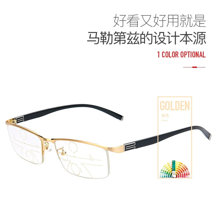German Reading Glasses Men's Dual-Use HD Smart Ultra Light Glasses Automatic Zoom Progressive Presbyopic Glasses Anti-Blue Light