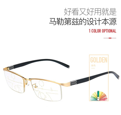 German Reading Glasses Men's Dual-Use HD Smart Ultra Light Glasses Automatic Zoom Progressive Presbyopic Glasses Anti-Blue Light