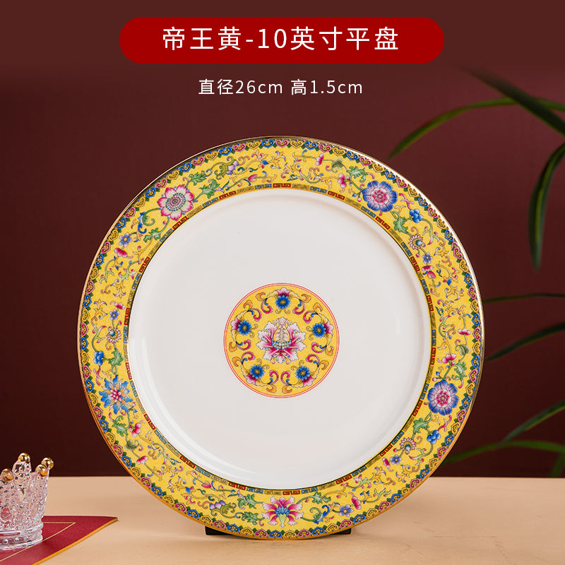 Enamel Color Big Dish round Plate For Home Single Chinese Creative Deep Dish Soup Plate Ceramic Tableware