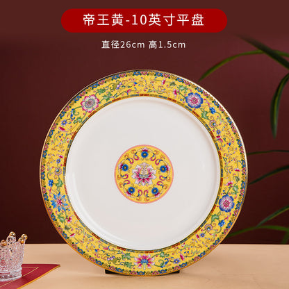 Enamel Color Big Dish round Plate For Home Single Chinese Creative Deep Dish Soup Plate Ceramic Tableware