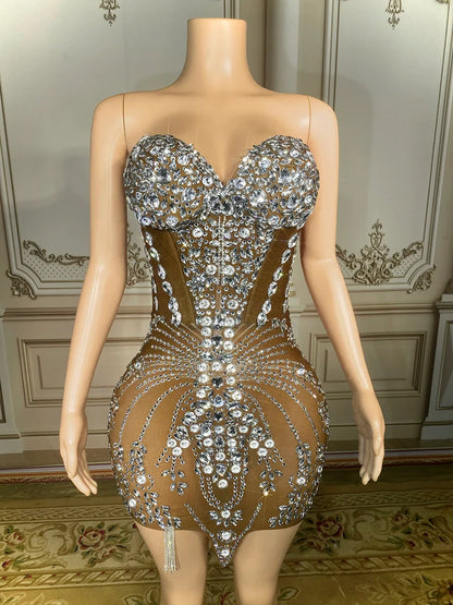 Shiny Crystal Luxury Women's Mini Dress Skirt Tube Elegant Evening Party