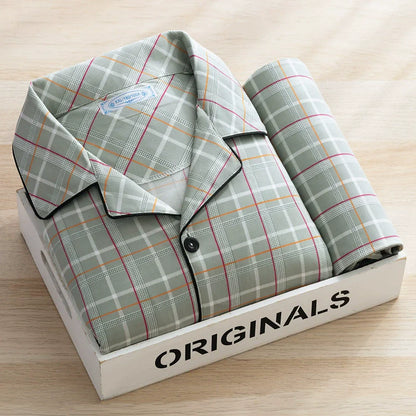 Men's Pajamas Cotton Long sleeve Trousers Two-piece Set