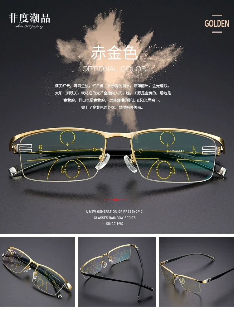 German Reading Glasses Men's Dual-Use HD Smart Ultra Light Glasses Automatic Zoom Progressive Presbyopic Glasses Anti-Blue Light