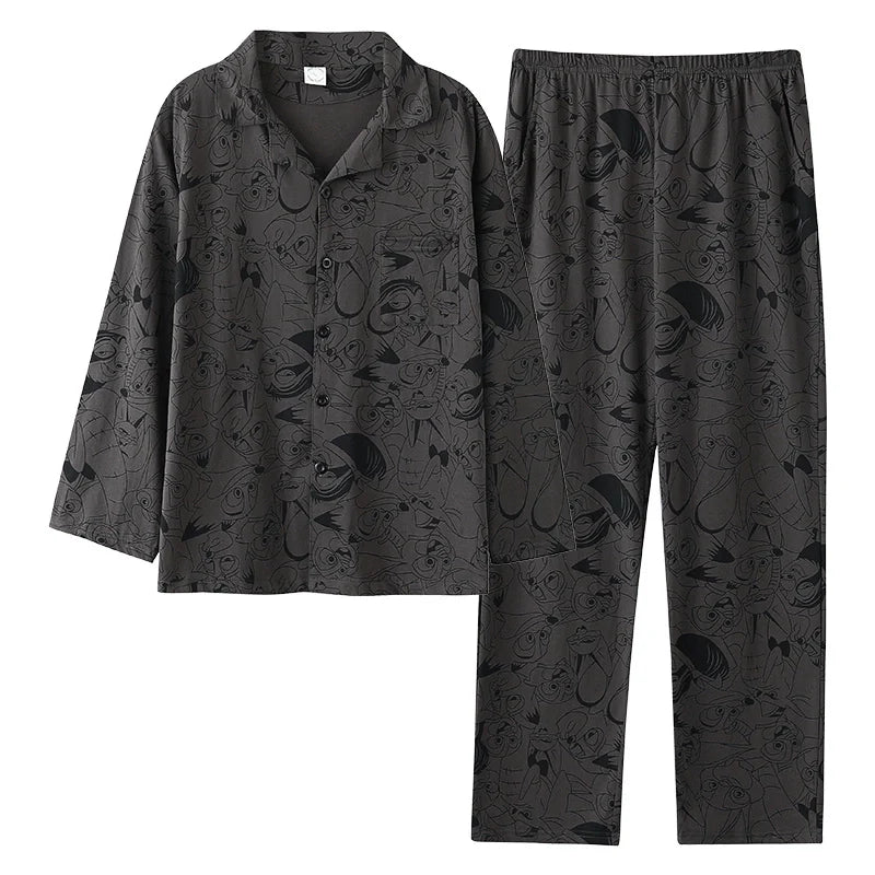 Cotton Couple Pajamas for Men and Women Spring and Autumn Pure Cotton Thin Plaid Long Sleeves Plus Size Outerwear