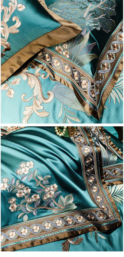 European Luxury Embroidery Palace Pure Cotton Satin Silk Bedding Set 6-10 PCs Set