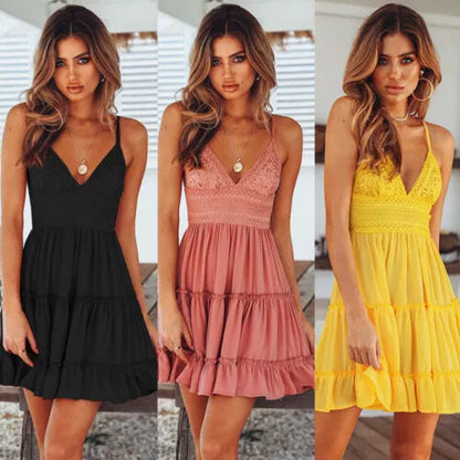 Elegant Lace Sling Sleeveless V-Neck Beach Dress
