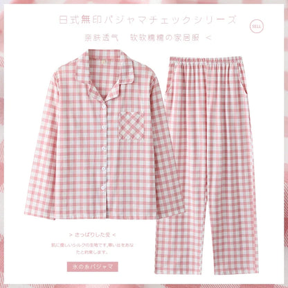 Pure Cotton Thin Plaid Unisex Pajamas for Men and Women Spring and Autumn Long Sleeves Plus Size Outerwear