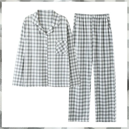 Pure Cotton Thin Plaid Unisex Pajamas for Men and Women Spring and Autumn Long Sleeves Plus Size Outerwear