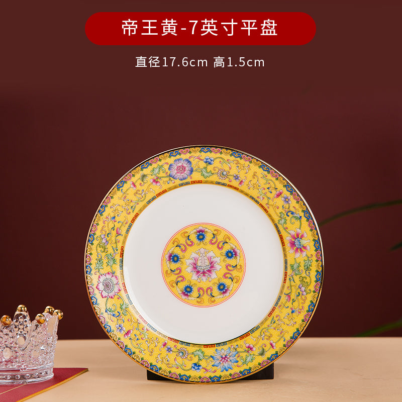 Enamel Color Big Dish round Plate For Home Single Chinese Creative Deep Dish Soup Plate Ceramic Tableware