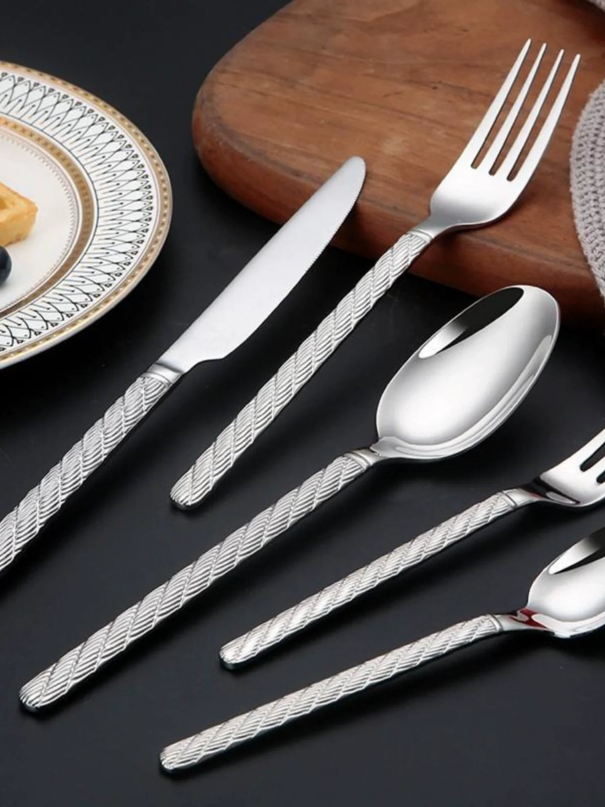 Home 304 Stainless Steel Steak Western Tableware Knife Fork Spoon 4 Pieces Combination Set Rice Spoon