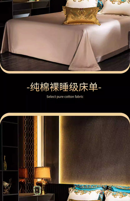 European High-End Pure Cotton Satin Luxury Embroidery Bedding Set 4 PCs Set / 10 PCs Set