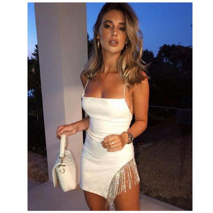 Sexy Sequin Mini Night Club Style Diamond Tassel Stitching Dress