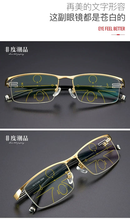 German Reading Glasses Men's Dual-Use HD Smart Ultra Light Glasses Automatic Zoom Progressive Presbyopic Glasses Anti-Blue Light