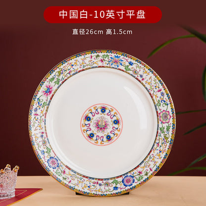 Enamel Color Big Dish round Plate For Home Single Chinese Creative Deep Dish Soup Plate Ceramic Tableware