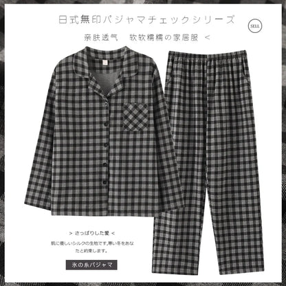 Pure Cotton Thin Plaid Unisex Pajamas for Men and Women Spring and Autumn Long Sleeves Plus Size Outerwear