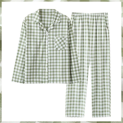Pure Cotton Thin Plaid Unisex Pajamas for Men and Women Spring and Autumn Long Sleeves Plus Size Outerwear