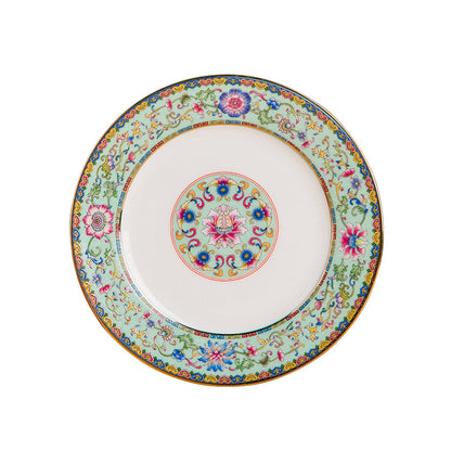 Enamel Color Big Dish round Plate For Home Single Chinese Creative Deep Dish Soup Plate Ceramic Tableware