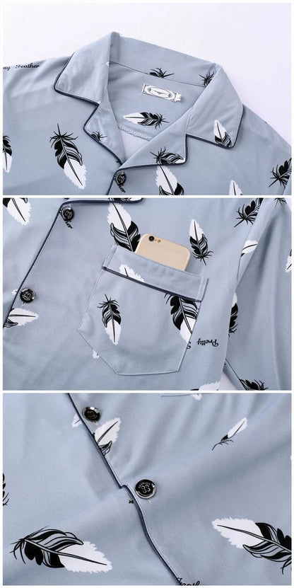 Men's Pajamas Cotton Long sleeve Trousers Two-piece Set