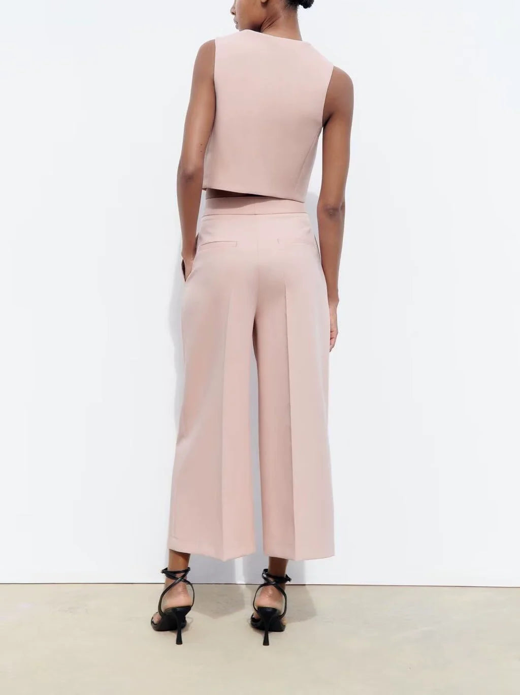Spring High Waist Loose Pants Pants and Sleeveless V Neck Short Vest