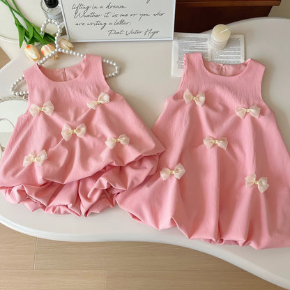 Summer K-style Sleeveless Vest Dress Baby Bows